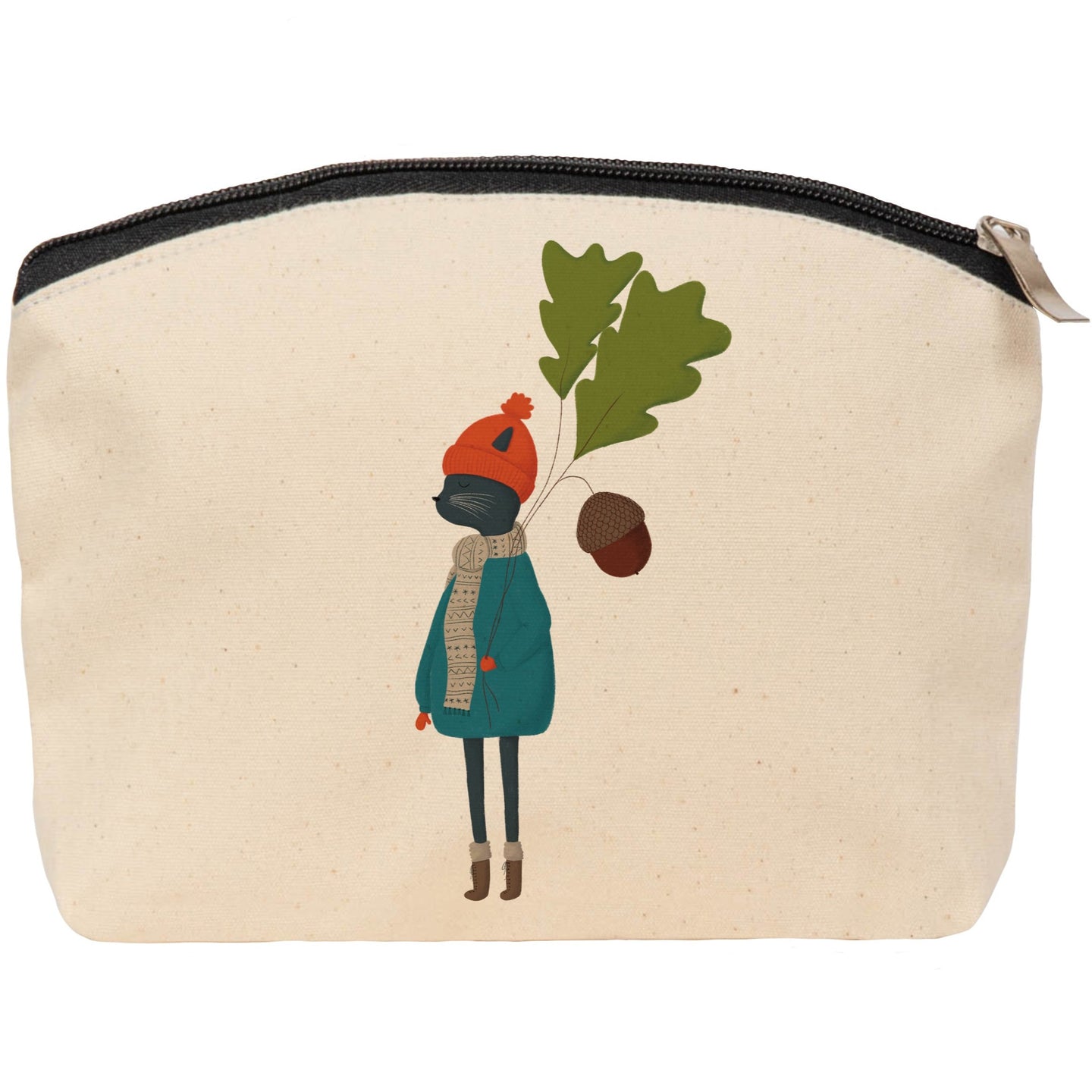 Cat with acorn cosmetic bag