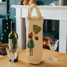 Load image into Gallery viewer, cat with acorn bottle bag - wine tote - gift bag
