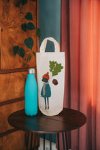 Load image into Gallery viewer, cat with acorn bottle bag - wine tote - gift bag
