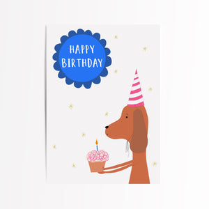 Dog with cupcake birthday card