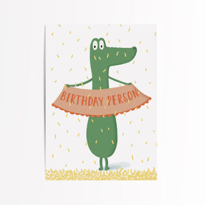 Frank with banner birthday card