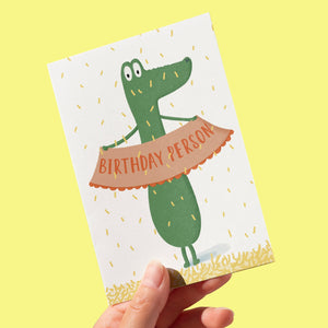 Frank with banner birthday card
