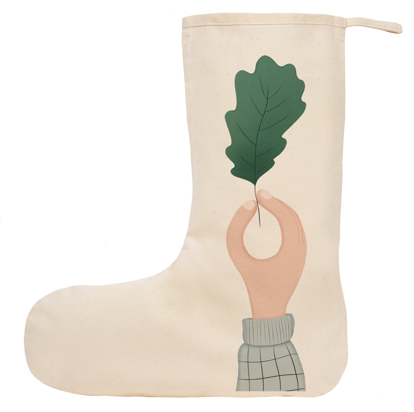 Hand with leaf Christmas stocking