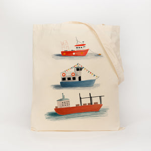 Ships reusable, cotton, tote bag