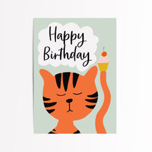 Load image into Gallery viewer, Cat with cupcake birthday card
