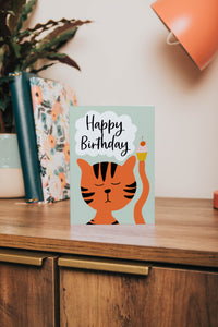 Cat with cupcake birthday card
