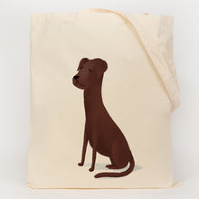 Load image into Gallery viewer, Picture of a brown dog printed on a tote bag 
