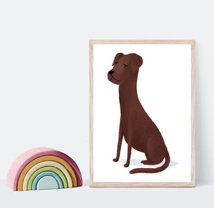 Print of an illustrated brown dog 