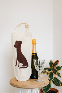 Brown dog bottle bag - wine tote - gift bag