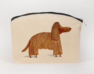 Brown hairy dog cosmetic bag