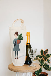 Cat plant lady bottle bag - wine tote - gift bag