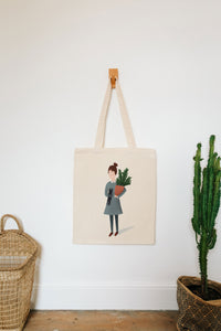Cat plant lady reusable, cotton, tote bag