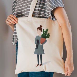 Cat plant lady reusable, cotton, tote bag