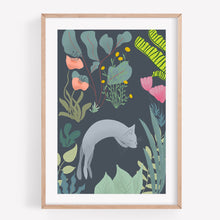 Load image into Gallery viewer, Cat sleeping in the garden art print
