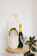 Load image into Gallery viewer, Cat on rainbow bottle bag - wine tote - gift bag
