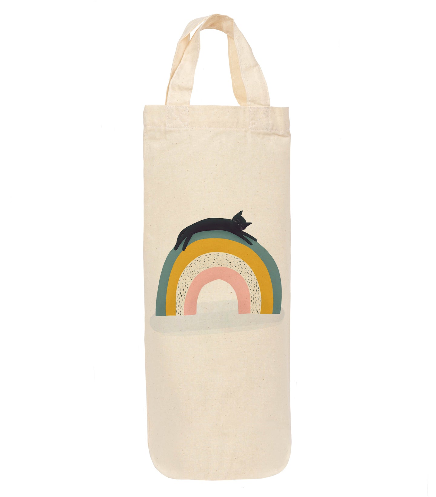 Cat on rainbow bottle bag - wine tote - gift bag