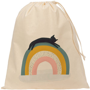 Kids cat on rainbow drawstring bag