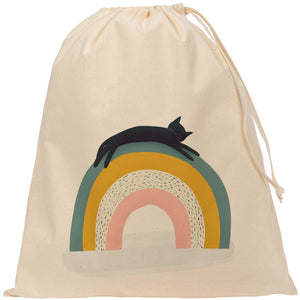 Cat on rainbow drawstring bag