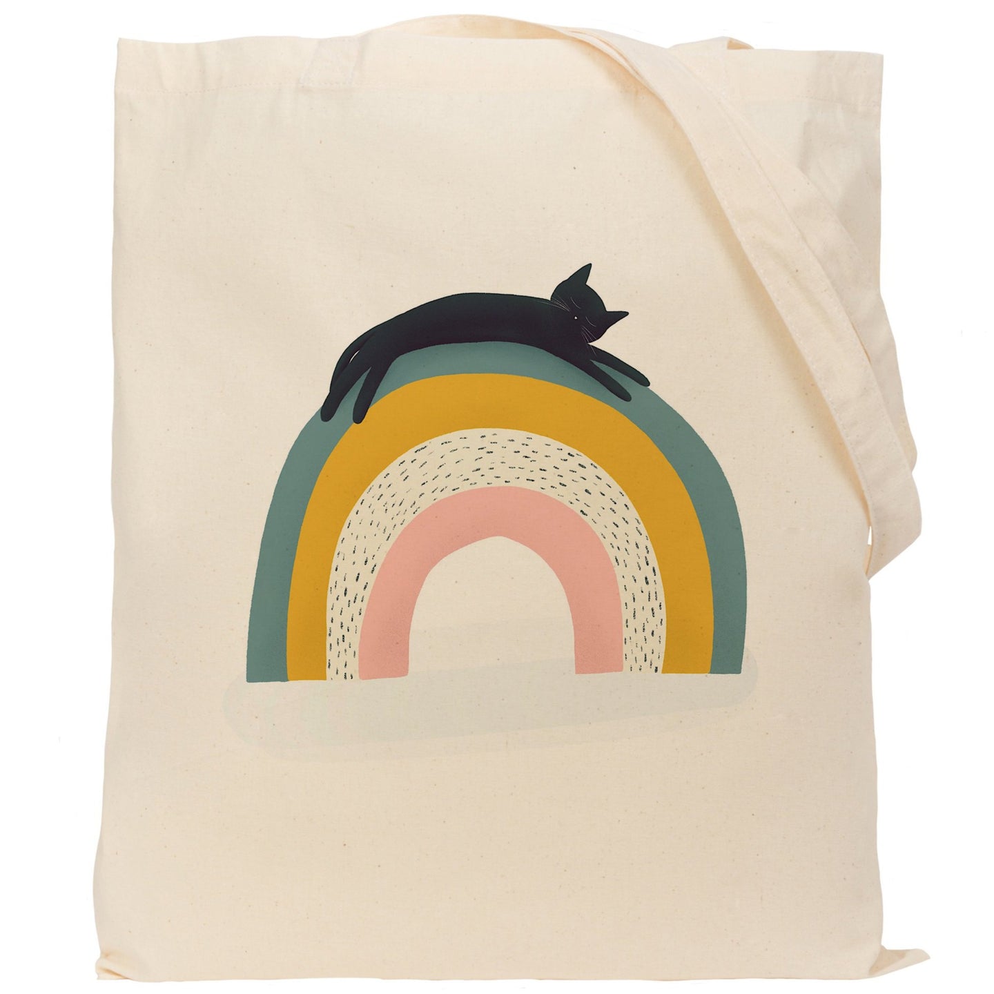 Rainbow and cat reusable, cotton, tote bag