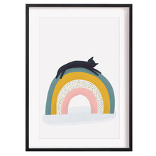 Load image into Gallery viewer, Cat on a rainbow art print
