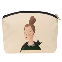 Load image into Gallery viewer, lady with cat cosmetic bag
