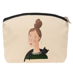 lady with cat cosmetic bag