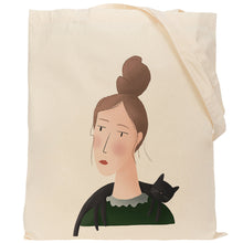 Load image into Gallery viewer, Cat on shoulders reusable, cotton, tote bag
