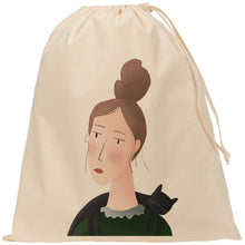 Load image into Gallery viewer, Cat on shoulders drawstring bag
