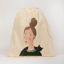 Load image into Gallery viewer, Cat on shoulders drawstring bag
