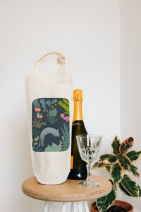 Cat - plants - bottle bag - wine tote - gift bag