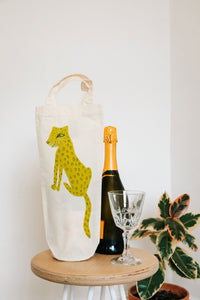 Cheetah bottle bag - wine tote - gift bag
