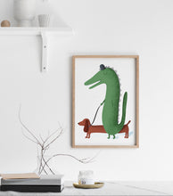 Load image into Gallery viewer, Crocodile and sausage dog art print
