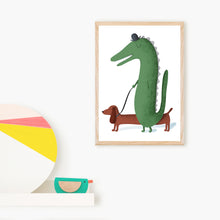 Load image into Gallery viewer, Crocodile and sausage dog art print
