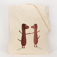 Load image into Gallery viewer, Picture of two dogs holding hands printed onto a cotton bag 
