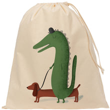 Load image into Gallery viewer, Kids alligator and sausage dog drawstring bag
