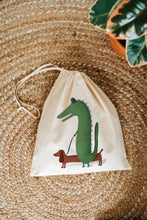 Load image into Gallery viewer, Kids alligator and sausage dog drawstring bag
