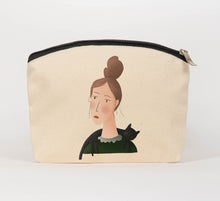 Load image into Gallery viewer, lady with cat cosmetic bag

