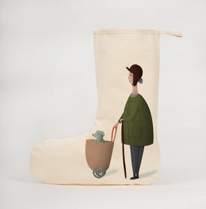 Lady with her dog Christmas stocking