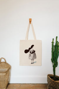 Lady with cat reusable, cotton, tote bag