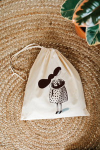 Lady with cat drawstring bag