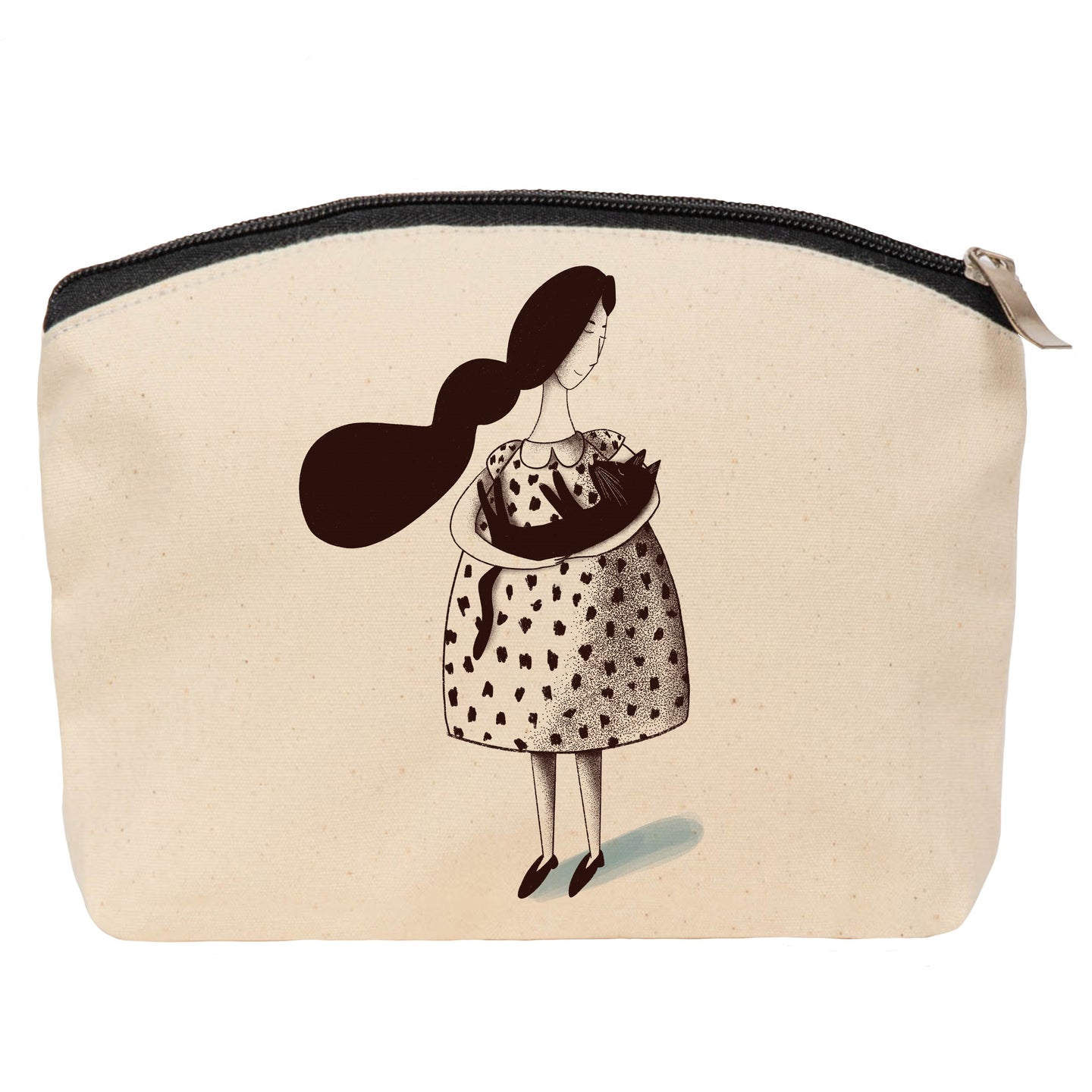 Lady with cat cosmetic bag