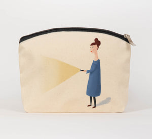 lady with torch cosmetic bag