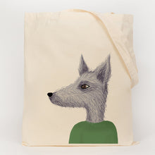 Load image into Gallery viewer, Lurcher dog in a jumper on a cotton shopping bag 
