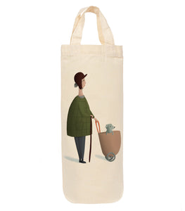 Lady with dog bottle bag - wine tote - gift bag