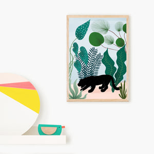 Print of a puma surrounded by plants 