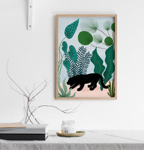Print of a puma surrounded by plants 