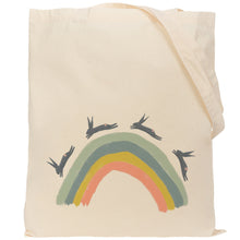 Load image into Gallery viewer, Rabbits over the rainbow reusable, cotton, tote bag
