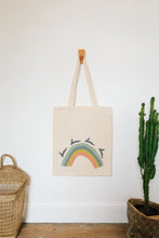 Load image into Gallery viewer, Rabbits over the rainbow reusable, cotton, tote bag
