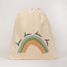Load image into Gallery viewer, Kids rabbits over the rainbow drawstring bag
