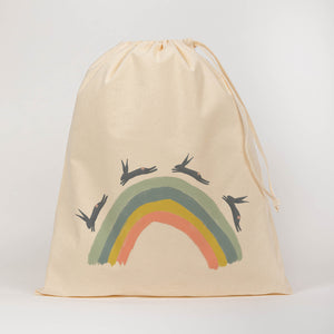 Kids rabbits over the rainbow drawstring bag